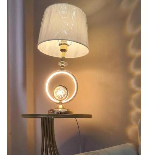 Imagem de Abajur Luminária Quarto Sala Rosé Gold Globo Cristal 59X30