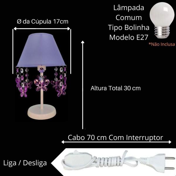 Imagem de Abajur + Lustre Quarto Infantil Menina Bebê Borboletas Roxa