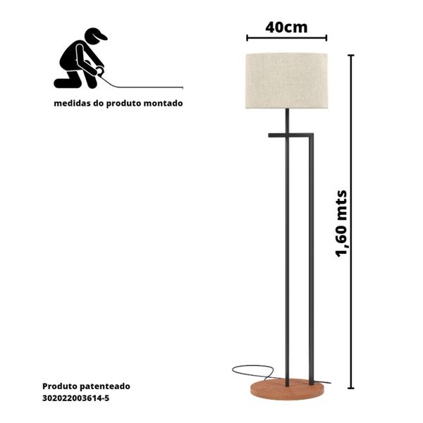 Imagem de Abajur moderno estilo industrial base mdf estrutura de ferro preto cupula bege