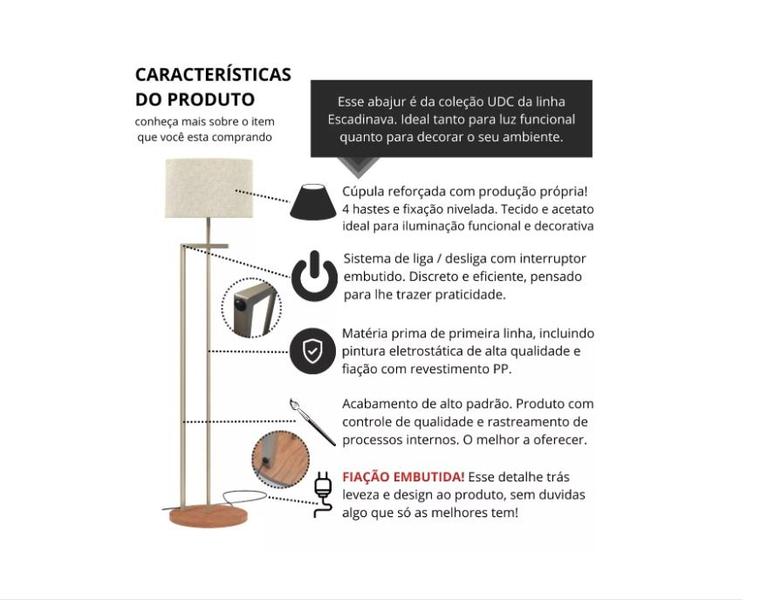 Imagem de Abajur moderno estilo industrial base mdf estrutura de ferro preto cupula Preto