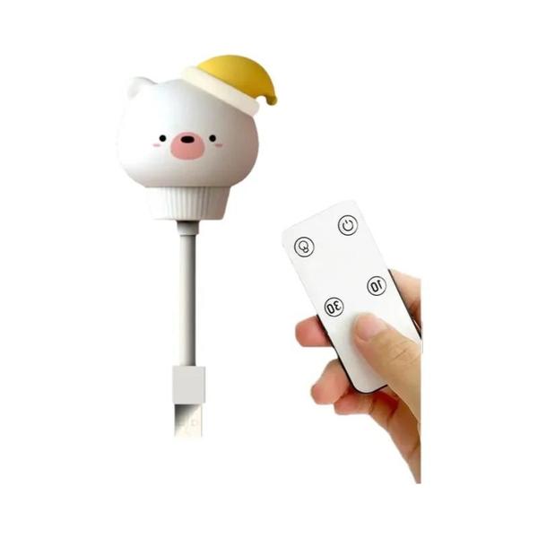 Imagem de Abajur Noturno LED USB Infantil com Controle Remoto - Ursinho, Pintinho e Gatinho