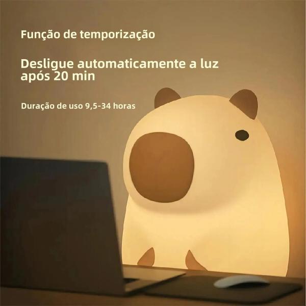 Imagem de Abajur Noturno Recarregável com Capivara - Luz de LED Regulável