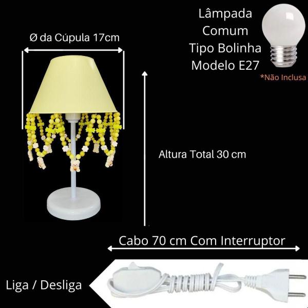 Imagem de Abajur Para Mesa Luminária Infantil Urso Amarelo Pingentes