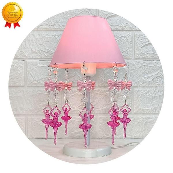 Imagem de Abajur Quarto Infantil Decorativo Luminaria Menina Laço Rosa