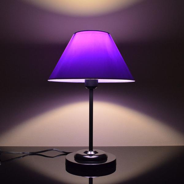 Imagem de Abajur Slim Blackn Purple Luminária de Mesa Fino Quarto Sala  Base Preto Cúpula Lilás