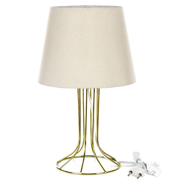 Abajur Torre Dome Bege Com Aramado Dourado - MARRYLUZ Imagem de Abajur Torre Dome Bege Com Aramado Dourado