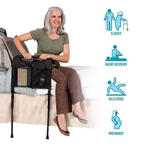 Imagem de Able Life Sturdy Bed Rail, trilho de cama sênior e alça de assistência de segurança com pernas de suporte ajustáveis e bolsa organizadora