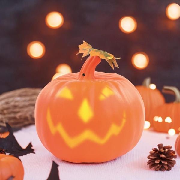 Imagem de Abobora decorativa sorriso luz som c/ led 20cm halloween