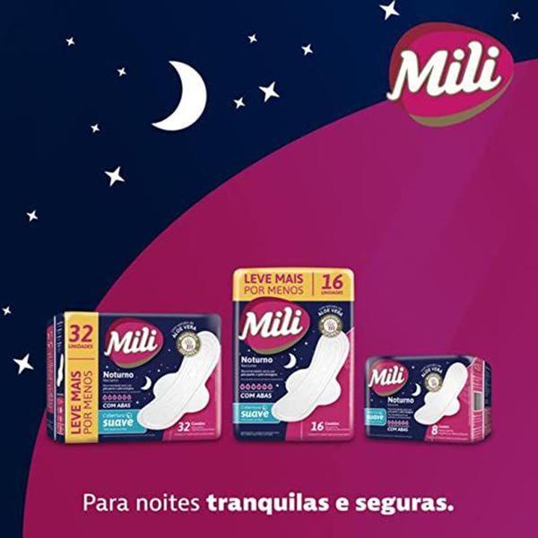 Imagem de Aborvente Mili Noturno Suave C/Abas - 8 Unidades