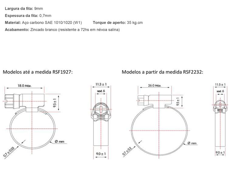 Imagem de Abraçadeira de Metal Aço Carbono Rosca Sem Fim 9mmX0,7mm 44-57mm 2x2-3/8