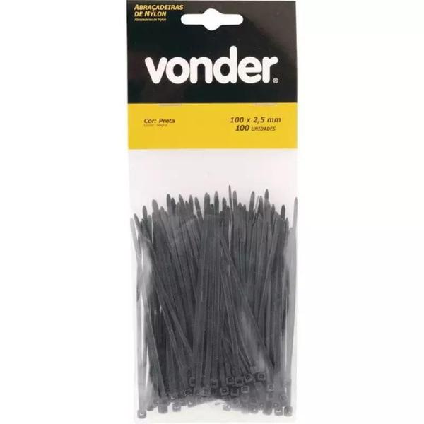 Imagem de Abraçadeira de Nylon 100 x 2,5 MM Kit c/ 1.000 Unidades Preto VONDER