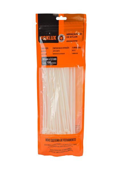 Abraçadeira De Nylon 200mm X 3,5mm Branca 5pcts - Foxlux Imagem de Abraçadeira De Nylon 200mm X 3,5mm Branca 5pcts