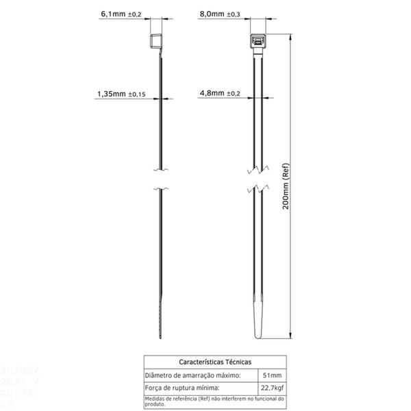 Imagem de Abraçadeira de Nylon 200x4,8x1,5 mm Tramontina Branca