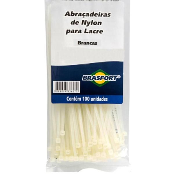 Imagem de Abraçadeira de Nylon 250 x 4,8 MM Kit 100 Unidades Branco 8636 BRASFORT