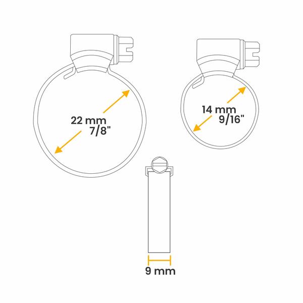Imagem de Abraçadeira de Rosca Sem Fim Com 14 A 22 Mm E Largura de 9 Mm Para Mangueira Ajax