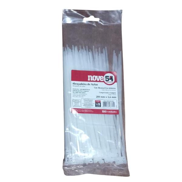 Imagem de Abraçadeira Nylon 200x3,6mm Branca Pacote C/100 Peças Nove54