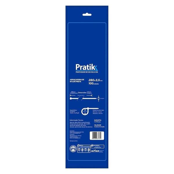 Abraçadeira Nylon Pratik 280x3,5mm Preto - Embalagem com 100 Unidades Imagem de Abraçadeira Nylon Pratik 280x3,5mm Preto - Embalagem com 100 Unidades
