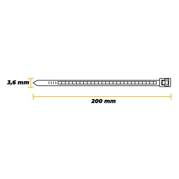 Abraçadeira Nylon Preto 3,6 X 200 Mm Pacote Com 100 - Mark Imagem de Abraçadeira Nylon Preto 3,6 X 200 Mm Pacote Com 100