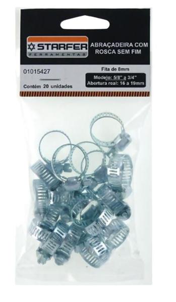 Abraçadeira Rosca Sem Fim Fita 8Mm Starfer 5/8 X 3/4 Com 20 Imagem de Abraçadeira Rosca Sem Fim Fita 8Mm Starfer 5/8 X 3/4 Com 20