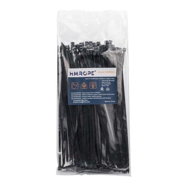 Imagem de Abraçadeiras de cabo HMROPE 100 unidades, 20 cm, nylon pesado, 50 kg, preto