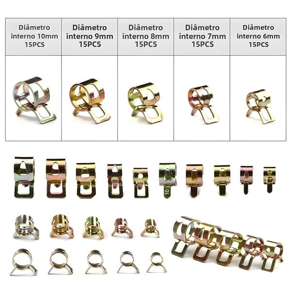 Imagem de Abraçadeiras de Mangueira Zincadas - 75 Peças (6mm, 7mm, 8mm, 9mm, 10mm)