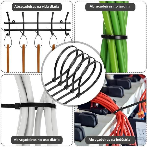 Abraçadeiras de Nylon Ajustáveis com Trava Automática - Pacote com 1000/100 Unidades Imagem de Abraçadeiras de Nylon Ajustáveis com Trava Automática - Pacote com 1000/100 Unidades