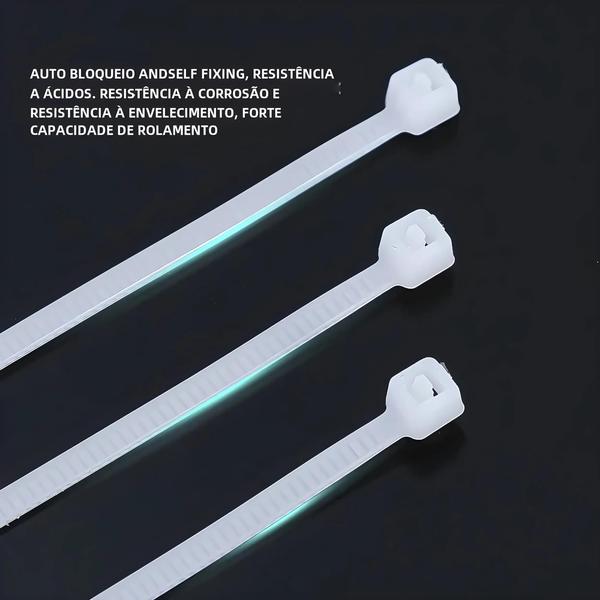 Abraçadeiras de Nylon Ajustáveis com Trava Automática - Pacote com 1000/100 Unidades Imagem de Abraçadeiras de Nylon Ajustáveis com Trava Automática - Pacote com 1000/100 Unidades
