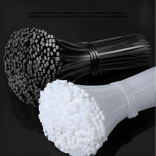 Abraçadeiras de Nylon Ajustáveis com Trava Automática - Pacote com 1000/100 Unidades Imagem de Abraçadeiras de Nylon Ajustáveis com Trava Automática - Pacote com 1000/100 Unidades