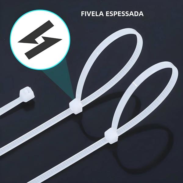 Abraçadeiras de Nylon Ajustáveis com Trava Automática - Pacote com 1000/100 Unidades Imagem de Abraçadeiras de Nylon Ajustáveis com Trava Automática - Pacote com 1000/100 Unidades