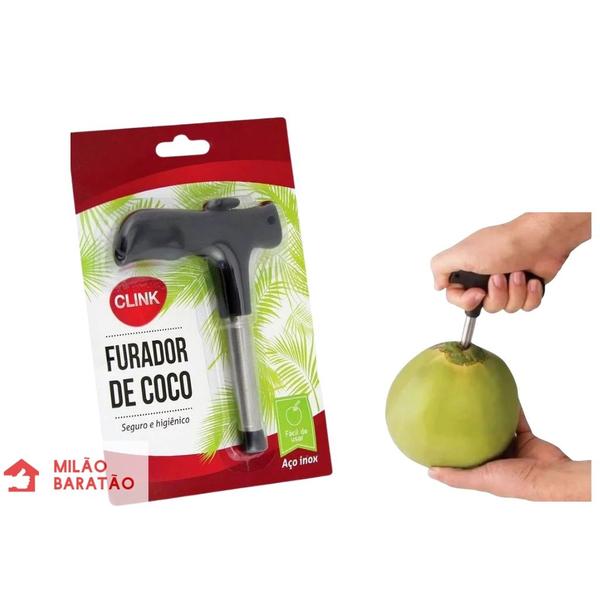 Imagem de Abridor de Coco Furador de Coco Verde Inox