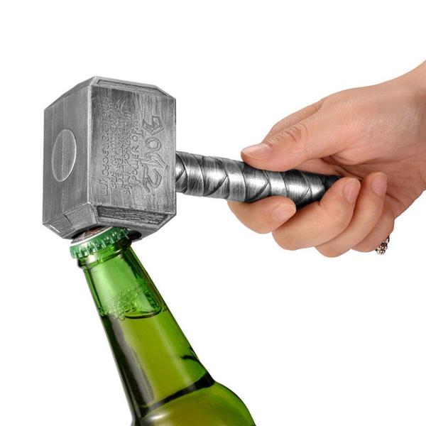 Imagem de Abridor de garrafa engraçado Creative Thor's Multifunction Hammer Shape Beer Long Handle Bottler Opener Beer Bar Home Decor Abridores (Prata)