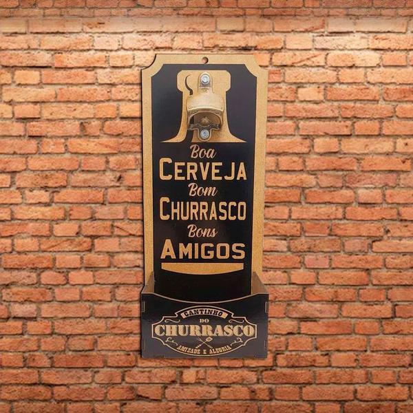 Imagem de Abridor de Garrafas e Suporte Tampinhas Beer Decor - Cerveja Bbq e Amigos