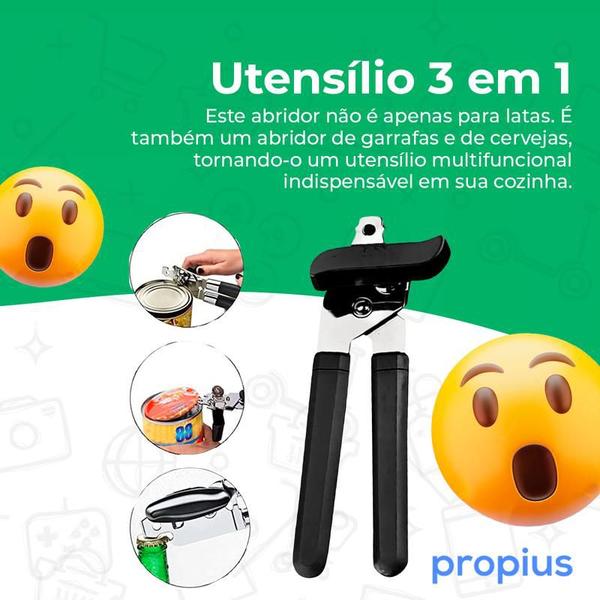 Imagem de Abridor De Lata e Garrafa Em Aço Inox 3 Em 1 Manivela Sem Rebarbas Refrigerante Americano Industrial Cozinha