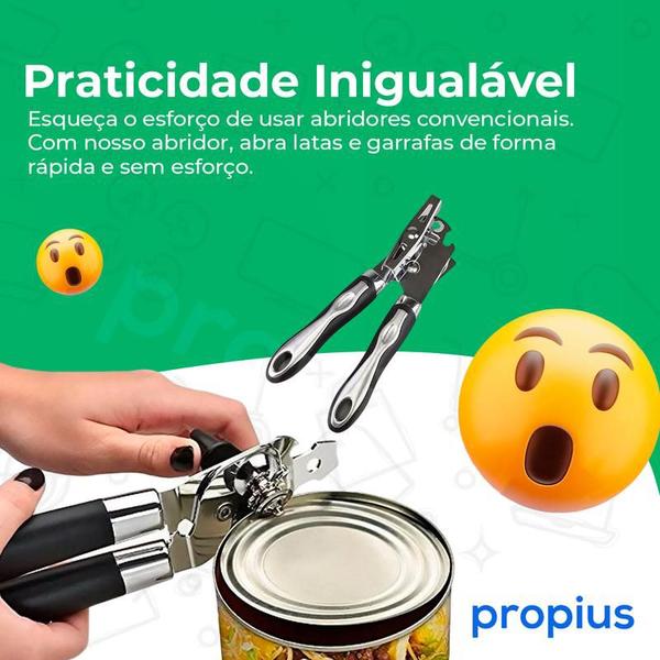 Imagem de Abridor De Lata e Garrafa Em Aço Inox Profissional 3 Em 1 Multifuncional Refrigerante Industrial Cozinha Multiuso