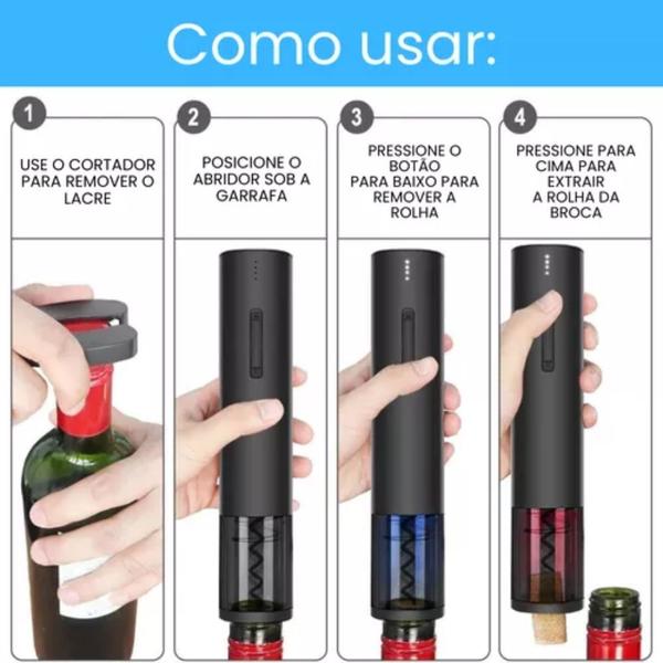 Imagem de Abridor de Vinho Elétrico a Pilha Tecnologia e Conforto para Abrir Garrafas de Vinho com Estilo