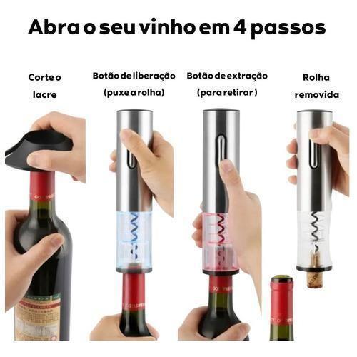 Imagem de Abridor De Vinhos Saca Rolha Inox Recarregável Usb