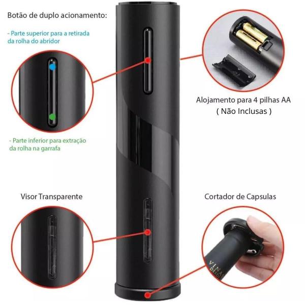 Abridor Garrafa Automático E Magnético Cerveja Refri Vinho - Eletric Wine Set Imagem de Abridor Garrafa Automático E Magnético Cerveja Refri Vinho