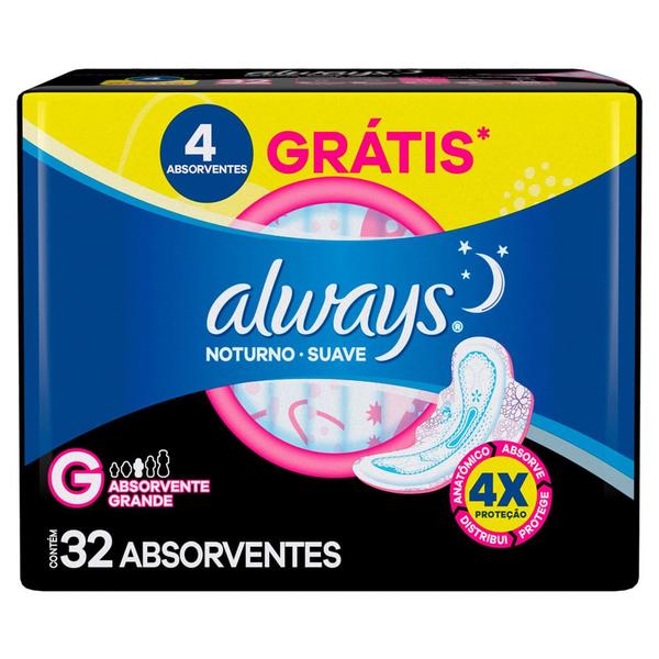 Imagem de Absorvente Always Noturno Suave Tamanho G com Abas 32 Unidades