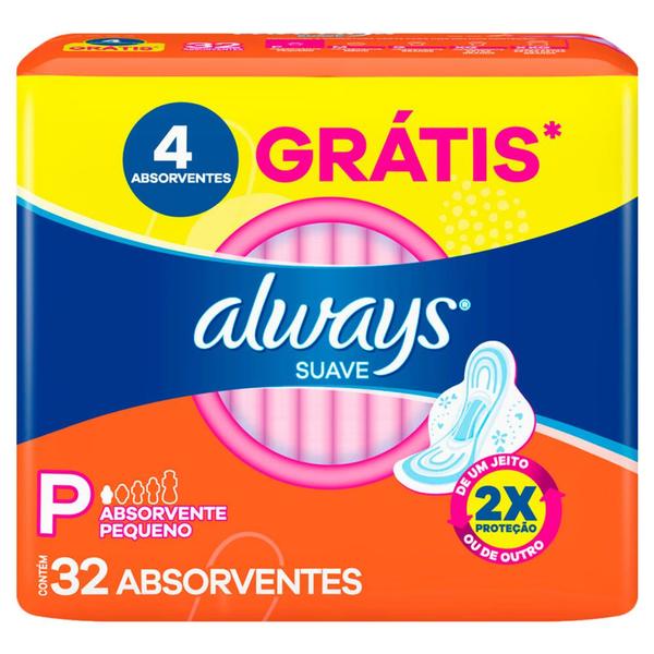 Imagem de Absorvente Always Proteção Suave Tamanho P com Abas 32 Unidades