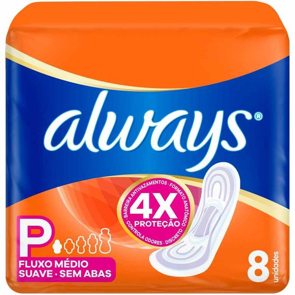 Imagem de Absorvente Always Suave Tamanho P Sem Abas 8 Unidades