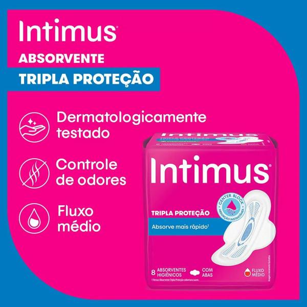 Imagem de Absorvente Com Tripla Proteção Fluxo Médio Extra Suave Com Abas 8 Unidades Intimus