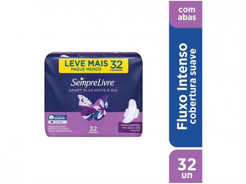 Imagem de Absorvente Externo Sempre Livre Adapt Plus  - Noite e Dia Suave com Abas 32 unidades