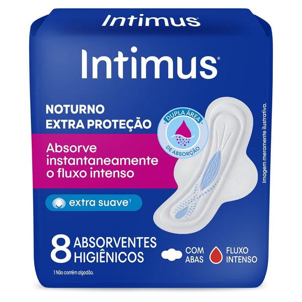 Imagem de Absorvente Intimus Gel Noturno Longo Cobertura Suave com Abas 8 Unidades