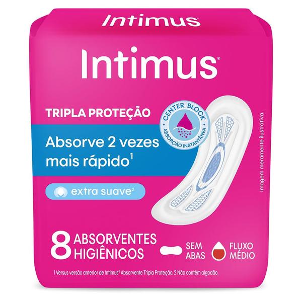 Imagem de Absorvente Intimus Gel Tripla Proteção Cobertura Suave Sem Abas com 8 Unidades