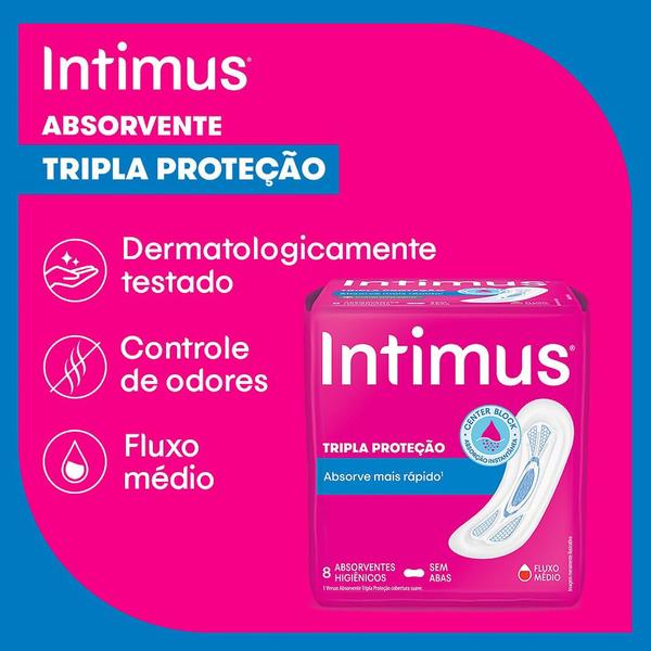 Imagem de Absorvente Intimus Gel Tripla Proteção Cobertura Suave Sem Abas com 8 Unidades