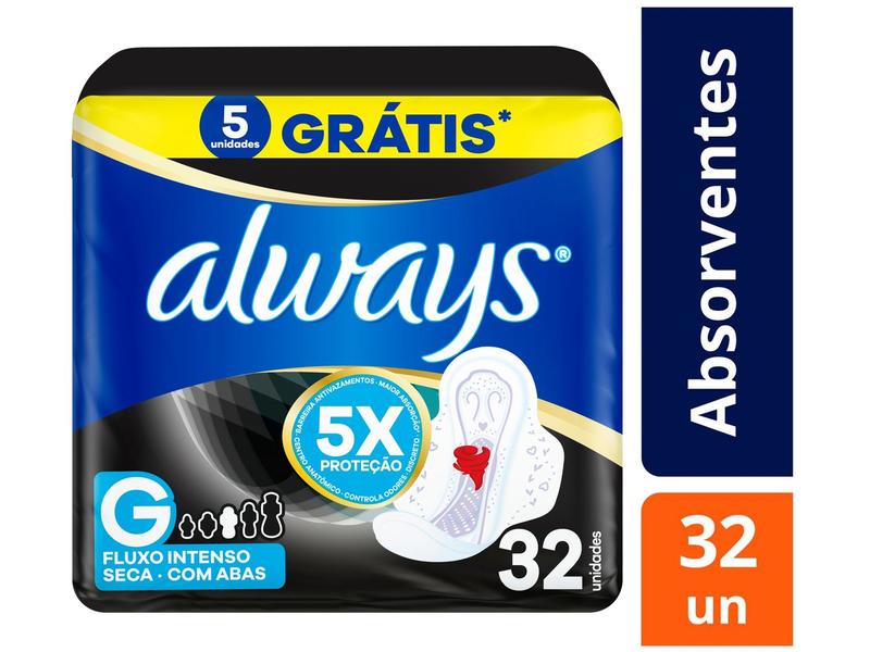 Absorvente Noturno Always Noites Tranquilas Seca G - com abas 32 Unidades Imagem de Absorvente Noturno Always Noites Tranquilas Seca G