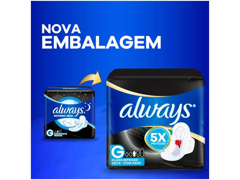Absorvente Noturno Always Noites Tranquilas Seca G - com abas 32 Unidades Imagem de Absorvente Noturno Always Noites Tranquilas Seca G