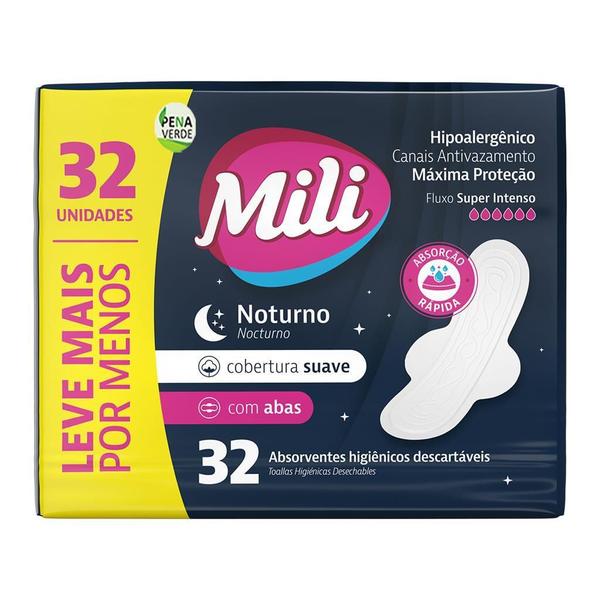 Imagem de Absorvente Pacote 32 Unidades Noturno Mili Abas 2 Pacotes