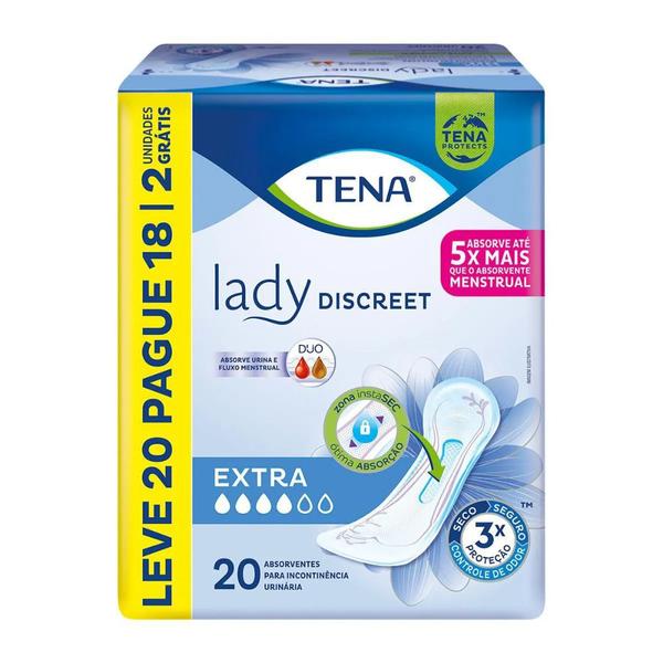 Imagem de Absorvente Tena Lady Discreet Extra Sem Abas para Incontinência Urinária e Fluxo Menstrual 20 Unidades