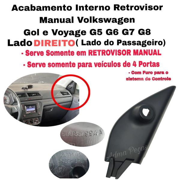 Imagem de Acabamento Interno Retrovisor Manual Volkswagen Gol G8 2019 2020 2021 2022 2023 Lado Direito 4 Portas Original